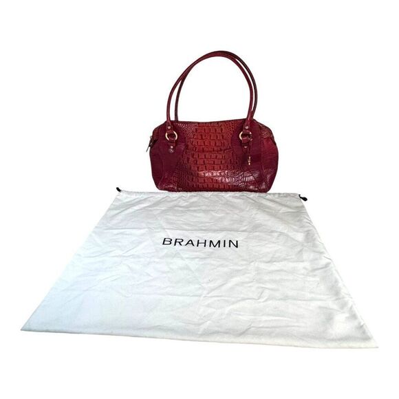 Brahmin Croc Rosetta Merlot Ombre Melbourne Red Leather Satchel Purse Dust Bag - Picture 2 of 12